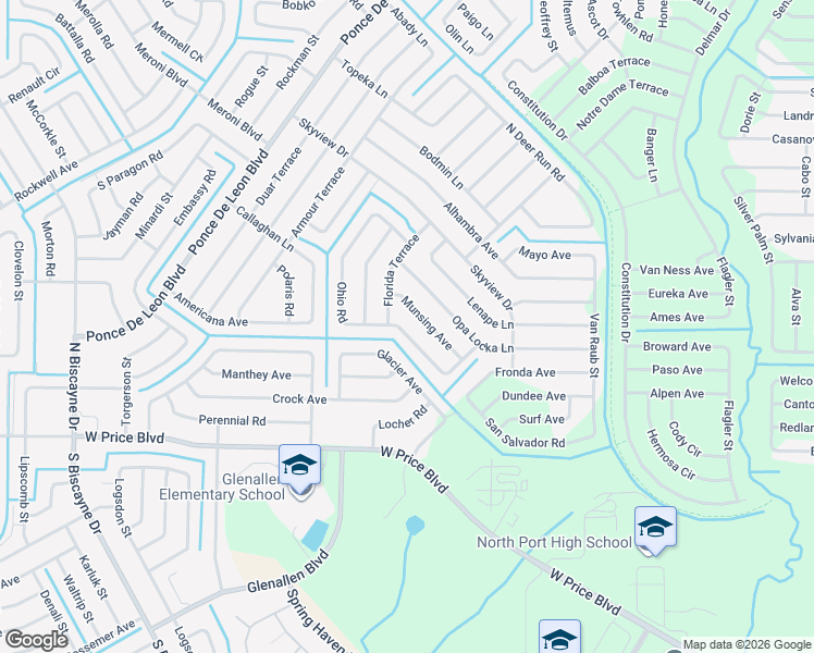 map of restaurants, bars, coffee shops, grocery stores, and more near 6475 Munsing Avenue in North Port