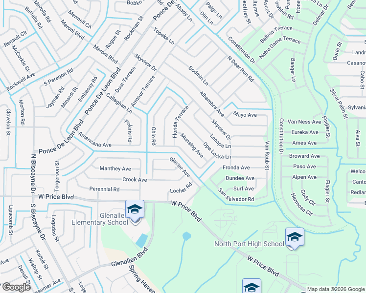 map of restaurants, bars, coffee shops, grocery stores, and more near 6475 Munsing Avenue in North Port