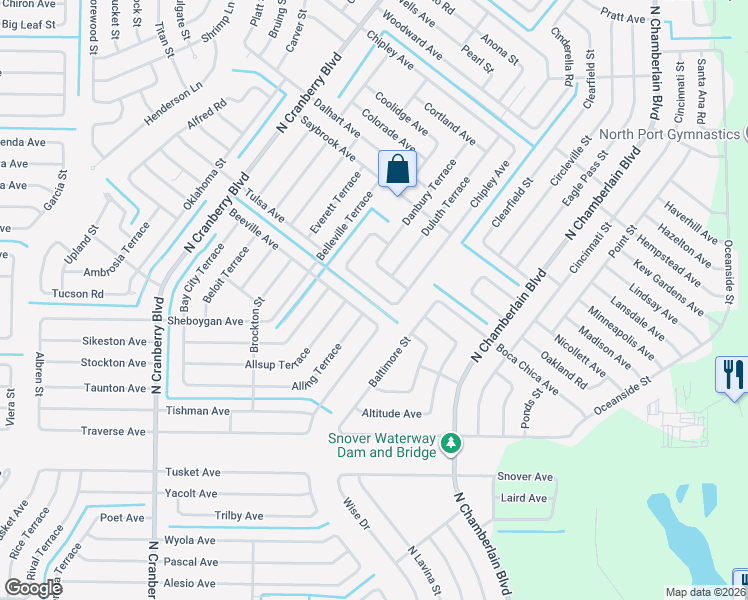 map of restaurants, bars, coffee shops, grocery stores, and more near 2282 Everglades Terrace in North Port