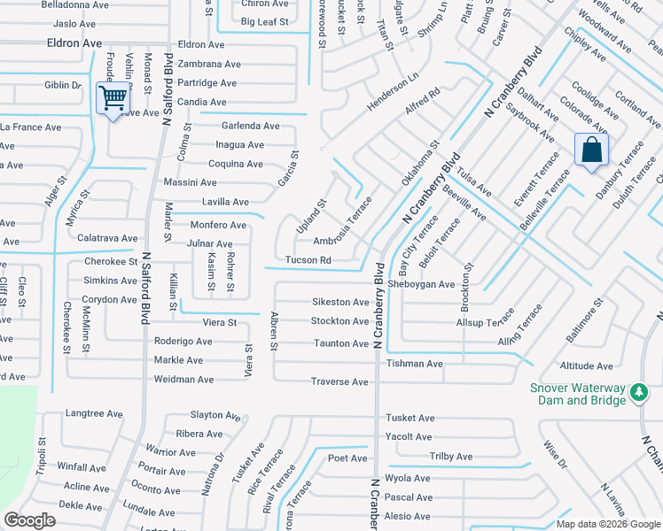 map of restaurants, bars, coffee shops, grocery stores, and more near 3216 Tucson Road in North Port