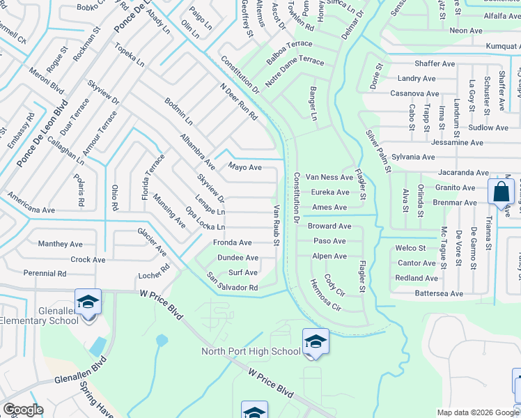 map of restaurants, bars, coffee shops, grocery stores, and more near 6081 Hollywood Avenue in North Port