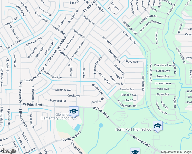 map of restaurants, bars, coffee shops, grocery stores, and more near 2186 Pennsylvania Terrace in North Port