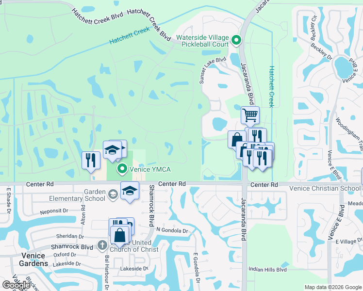 map of restaurants, bars, coffee shops, grocery stores, and more near 1810 San Silvestro Drive in Venice
