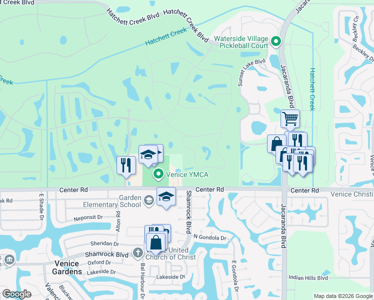 map of restaurants, bars, coffee shops, grocery stores, and more near 2001 San Silvestro Drive in Venice