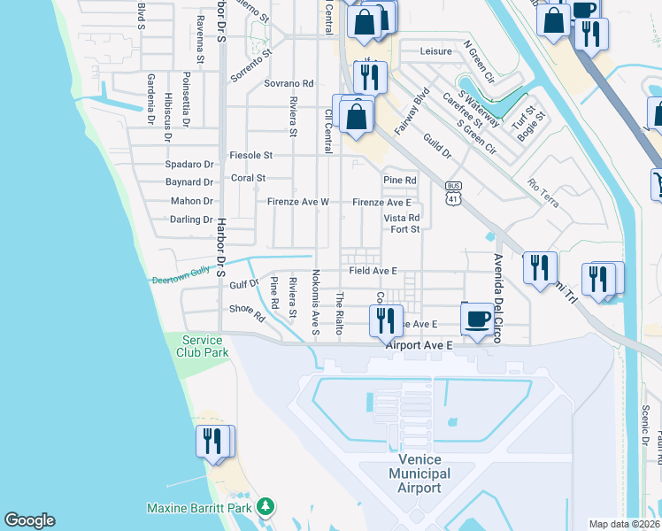 map of restaurants, bars, coffee shops, grocery stores, and more near 1022 The Rialto in Venice