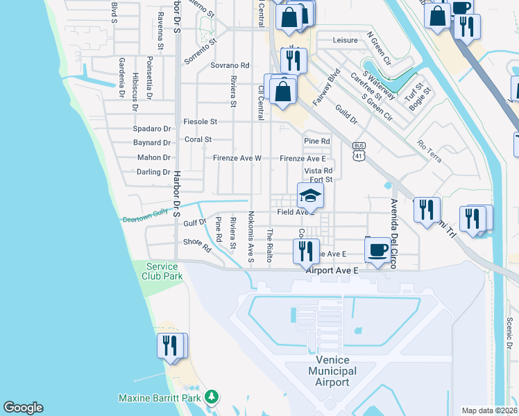 map of restaurants, bars, coffee shops, grocery stores, and more near 1022 The Rialto in Venice