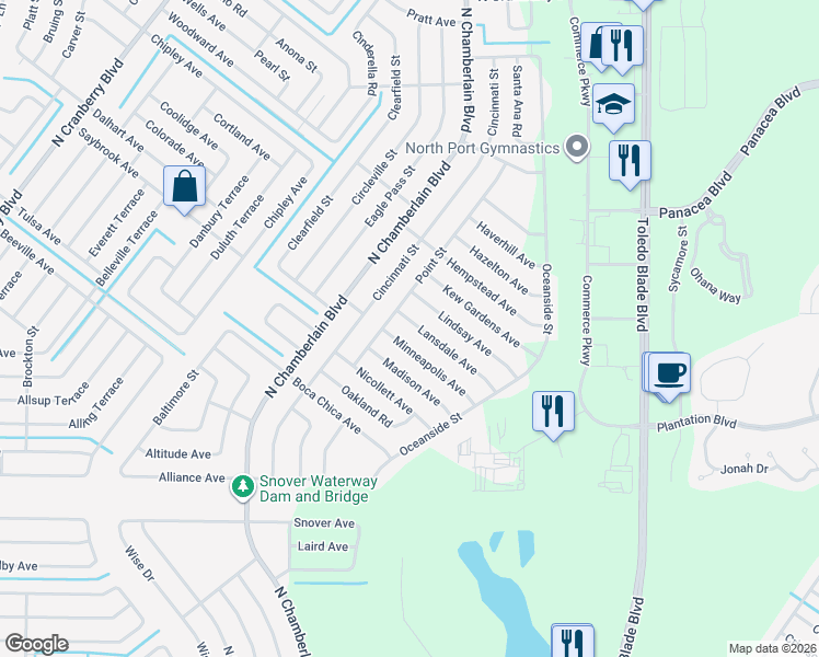 map of restaurants, bars, coffee shops, grocery stores, and more near 1739 Lansdale Avenue in North Port