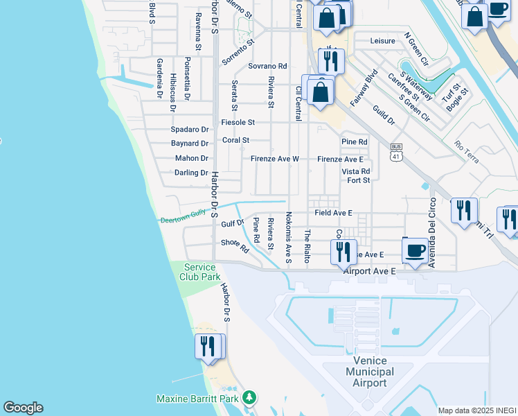 map of restaurants, bars, coffee shops, grocery stores, and more near 224 Gulf Drive in Venice