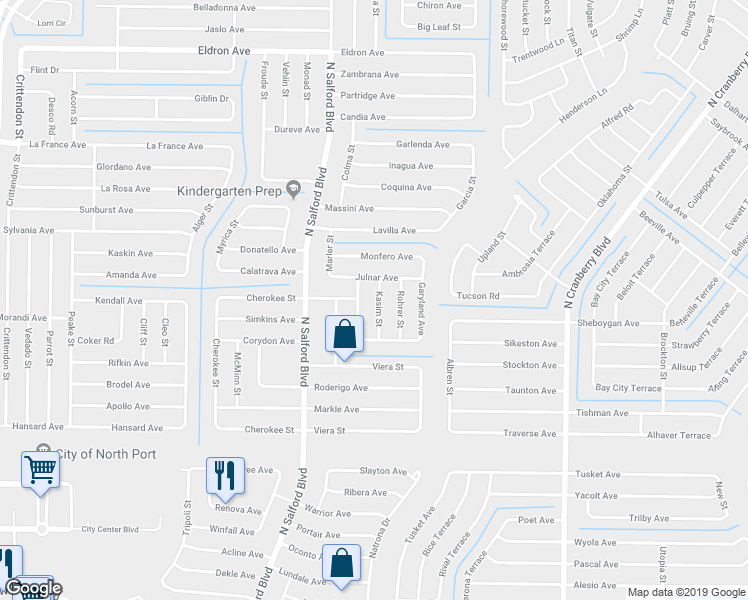 map of restaurants, bars, coffee shops, grocery stores, and more near 2799 Kasim Street in North Port