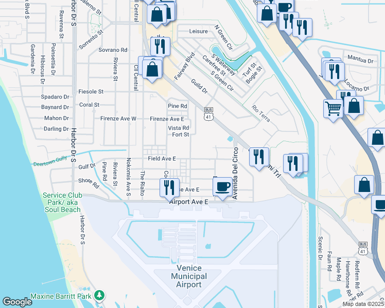 map of restaurants, bars, coffee shops, grocery stores, and more near 940 Cooper Street in Venice