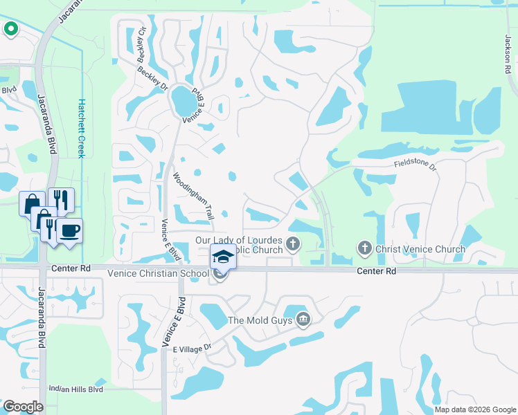 map of restaurants, bars, coffee shops, grocery stores, and more near 219 Vestavia Drive in Venice