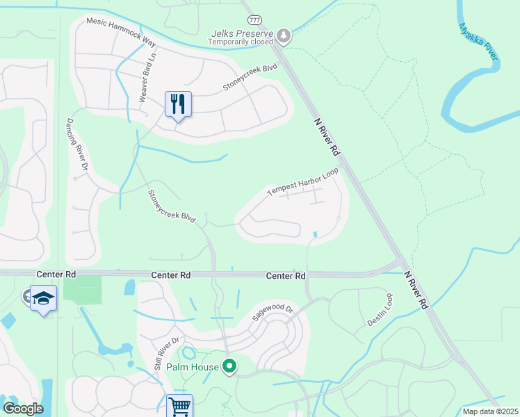 map of restaurants, bars, coffee shops, grocery stores, and more near 11969 Tempest Harbor Loop in Venice