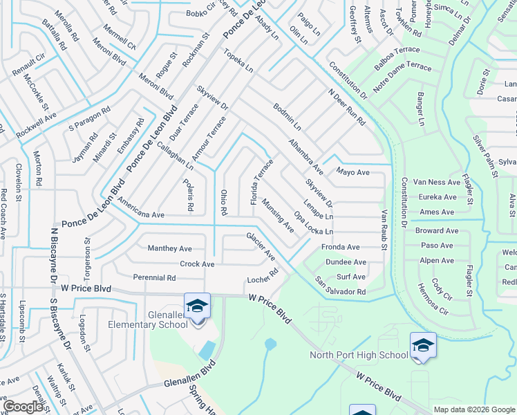 map of restaurants, bars, coffee shops, grocery stores, and more near 2186 Pennsylvania Terrace in North Port