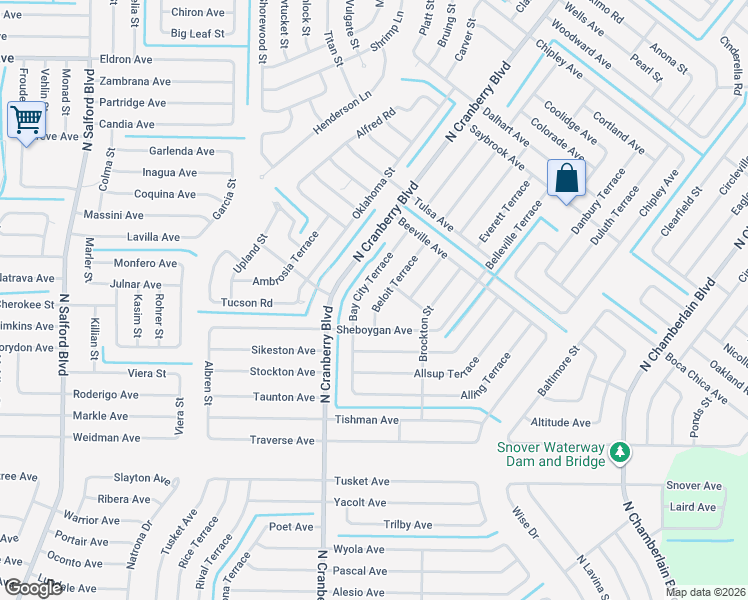 map of restaurants, bars, coffee shops, grocery stores, and more near 2897 Beloit Terrace in North Port
