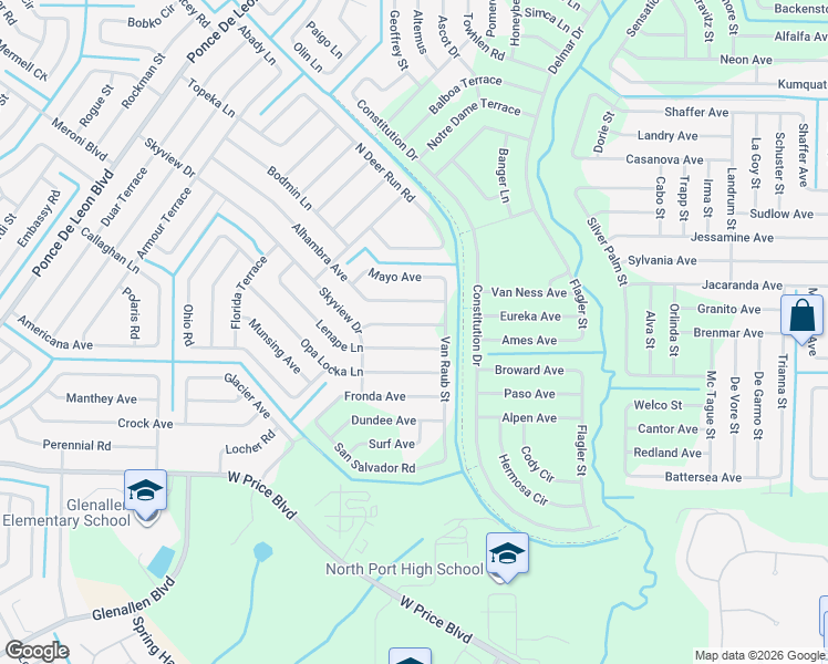 map of restaurants, bars, coffee shops, grocery stores, and more near 6081 Hollywood Ave in North Port