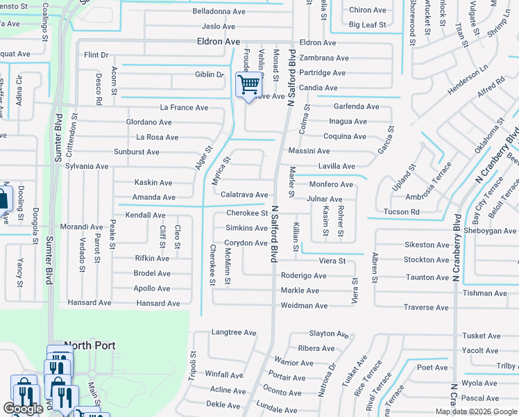map of restaurants, bars, coffee shops, grocery stores, and more near 4052 Fonsica Avenue in North Port