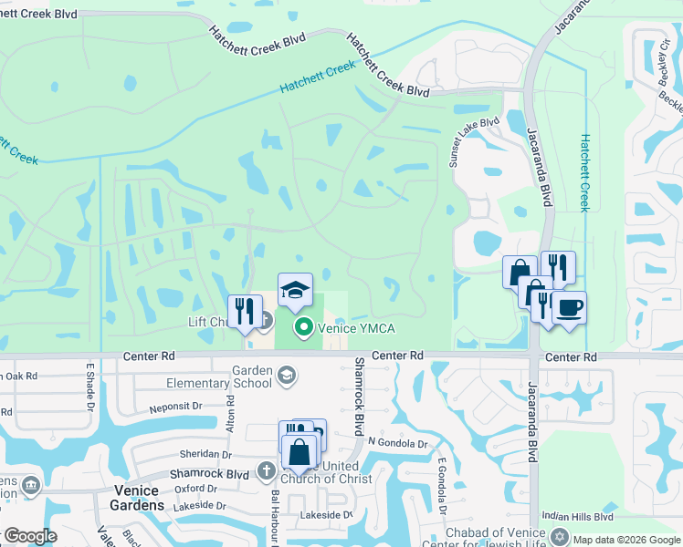 map of restaurants, bars, coffee shops, grocery stores, and more near 2001 San Silvestro Dr in Venice