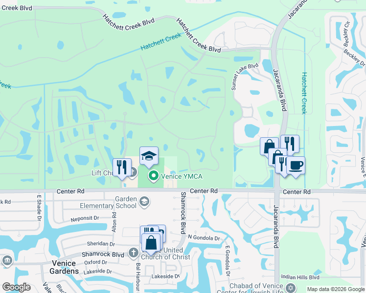 map of restaurants, bars, coffee shops, grocery stores, and more near 1972 San Silvestro Drive in Venice