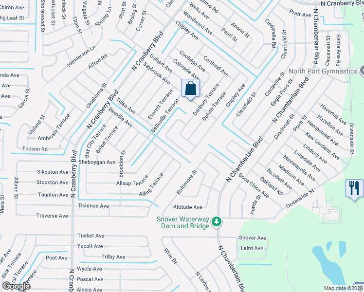 map of restaurants, bars, coffee shops, grocery stores, and more near 2282 Everglades Terrace in North Port