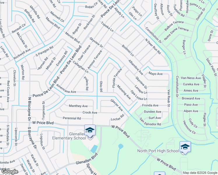 map of restaurants, bars, coffee shops, grocery stores, and more near 2186 Pennsylvania Terrace in North Port