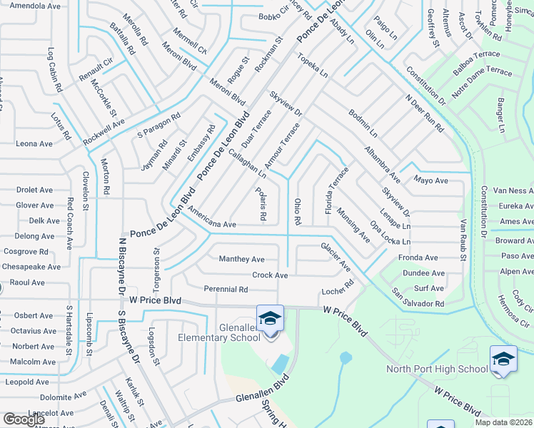 map of restaurants, bars, coffee shops, grocery stores, and more near 2276 Polaris Road in North Port