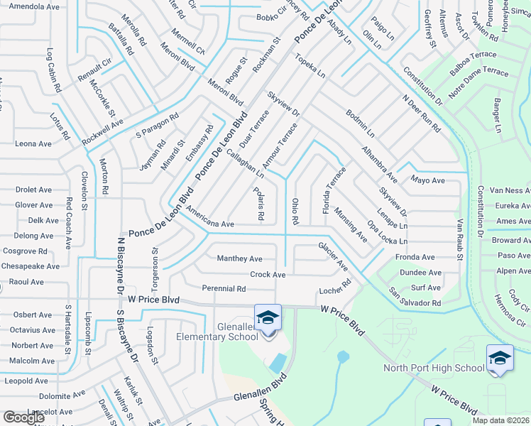 map of restaurants, bars, coffee shops, grocery stores, and more near 2276 Polaris Road in North Port