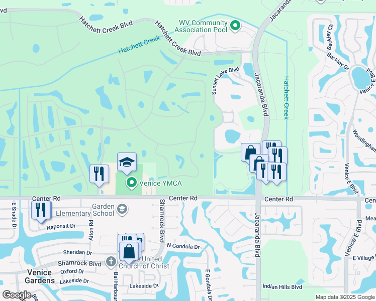 map of restaurants, bars, coffee shops, grocery stores, and more near 1806 San Silvestro Drive in Venice