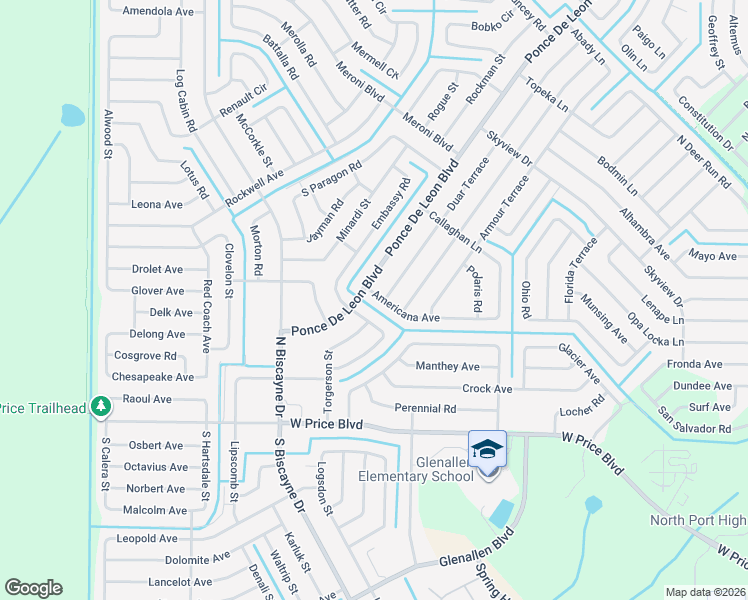 map of restaurants, bars, coffee shops, grocery stores, and more near 6912 Americana Avenue in North Port