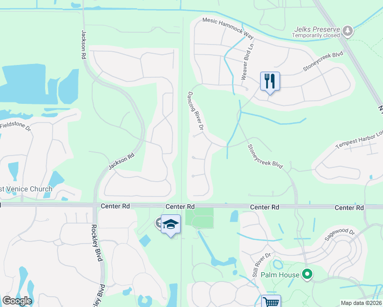map of restaurants, bars, coffee shops, grocery stores, and more near 11458 Saffron Court in Venice