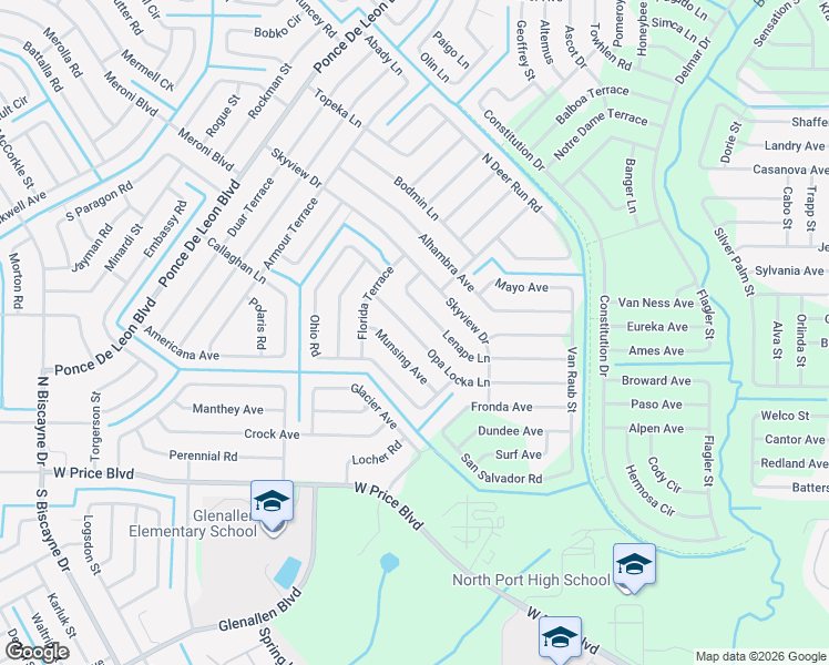map of restaurants, bars, coffee shops, grocery stores, and more near 6386 Opa Locka Lane in North Port