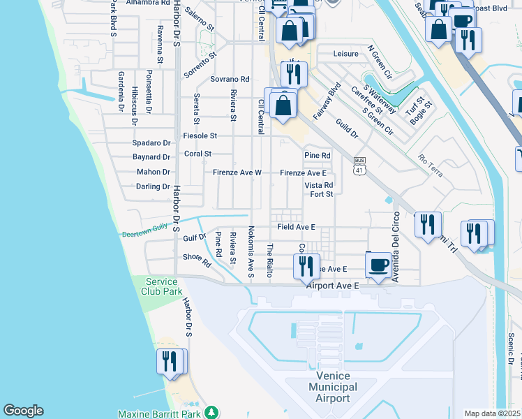 map of restaurants, bars, coffee shops, grocery stores, and more near 1022 The Rialto in Venice
