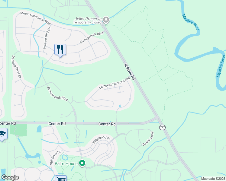 map of restaurants, bars, coffee shops, grocery stores, and more near 12314 Destiny Drive in Venice