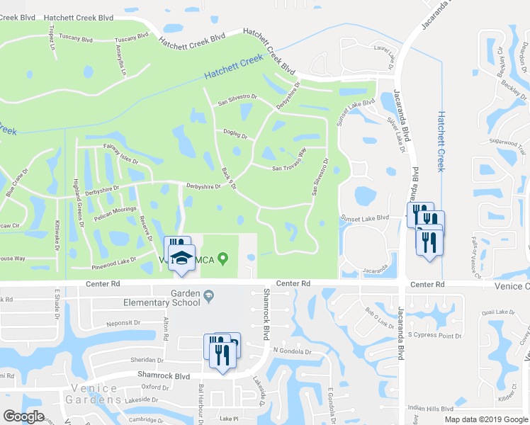 map of restaurants, bars, coffee shops, grocery stores, and more near 1972 San Silvestro Drive in Venice