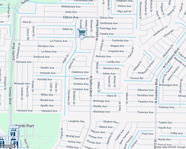 map of restaurants, bars, coffee shops, grocery stores, and more near 4052 Fonsica Avenue in North Port