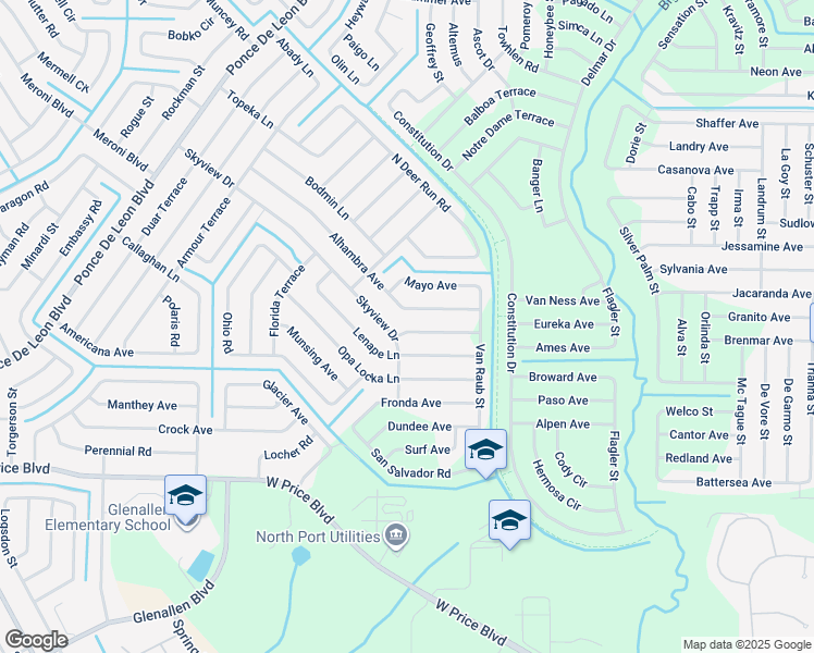 map of restaurants, bars, coffee shops, grocery stores, and more near 6184 Hollywood Avenue in North Port