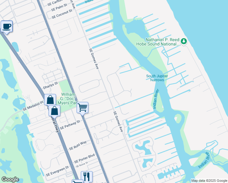 map of restaurants, bars, coffee shops, grocery stores, and more near 9931 Southeast Osprey Pointe Drive in Hobe Sound