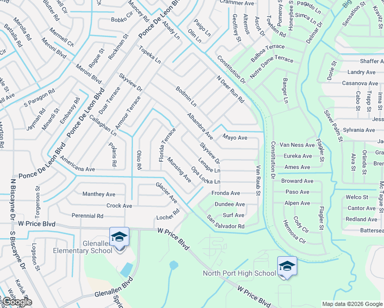 map of restaurants, bars, coffee shops, grocery stores, and more near 6386 Opa Locka Lane in North Port
