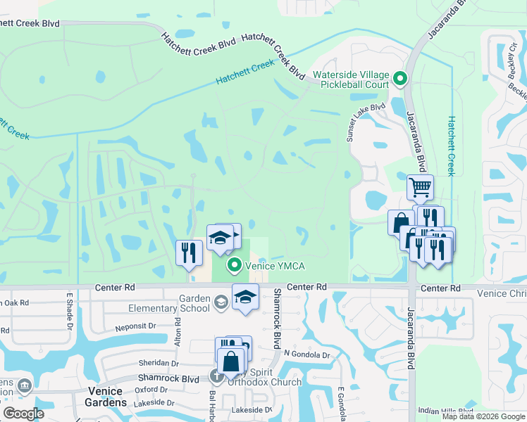 map of restaurants, bars, coffee shops, grocery stores, and more near 2001 San Silvestro Drive in Venice