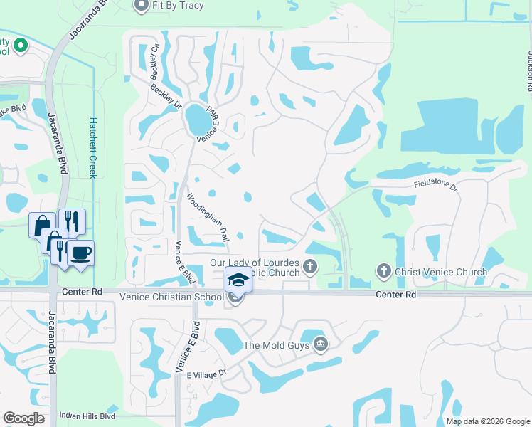 map of restaurants, bars, coffee shops, grocery stores, and more near 219 Vestavia Drive in Venice
