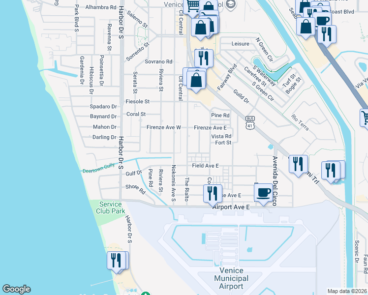 map of restaurants, bars, coffee shops, grocery stores, and more near 938 The Rialto in Venice