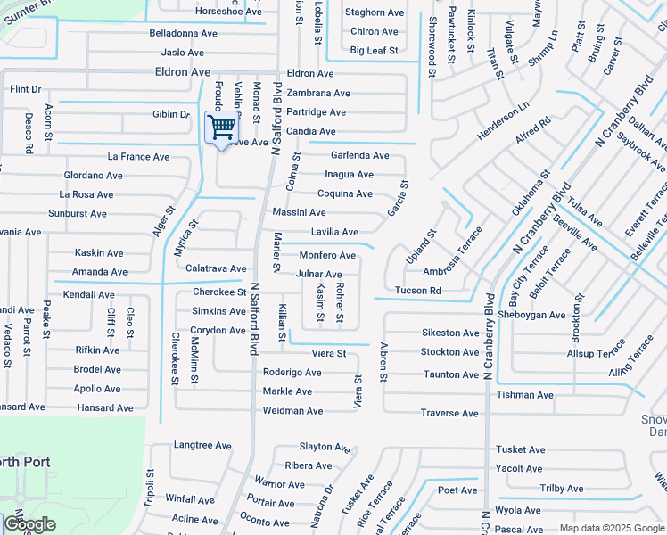 map of restaurants, bars, coffee shops, grocery stores, and more near 3596 Monfero Avenue in North Port