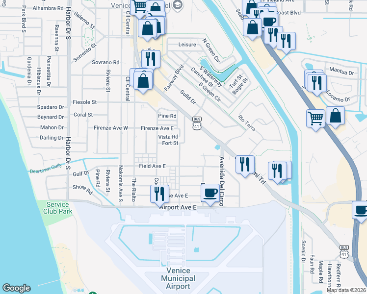 map of restaurants, bars, coffee shops, grocery stores, and more near 920 Cooper Street in Venice