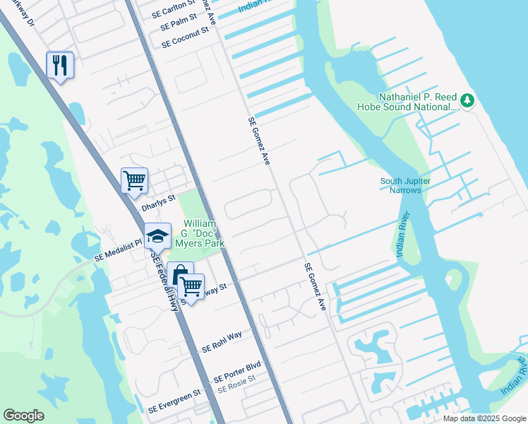 map of restaurants, bars, coffee shops, grocery stores, and more near 8325 Southeast Woodcrest Place in Hobe Sound
