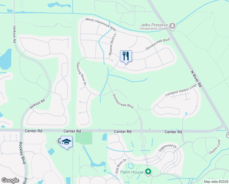 map of restaurants, bars, coffee shops, grocery stores, and more near 11379 Dancing River Drive in Venice