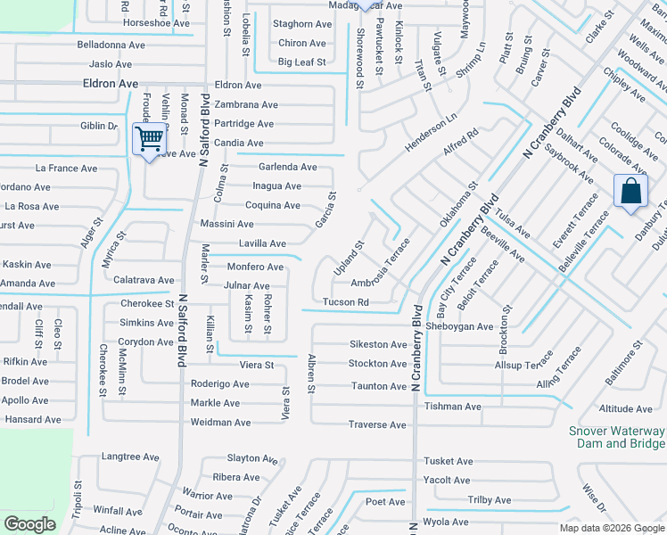 map of restaurants, bars, coffee shops, grocery stores, and more near 3394 Tucson Road in North Port