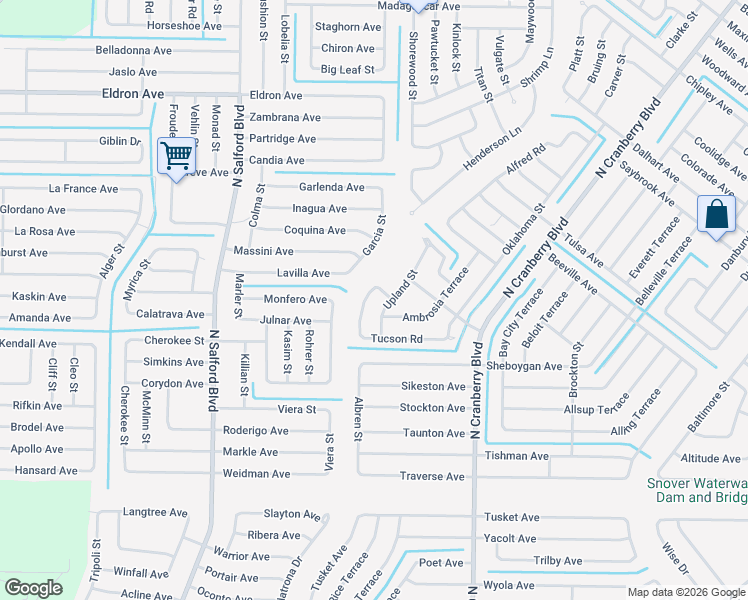 map of restaurants, bars, coffee shops, grocery stores, and more near 3394 Tucson Road in North Port