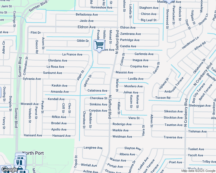 map of restaurants, bars, coffee shops, grocery stores, and more near 4035 Donatello Avenue in North Port