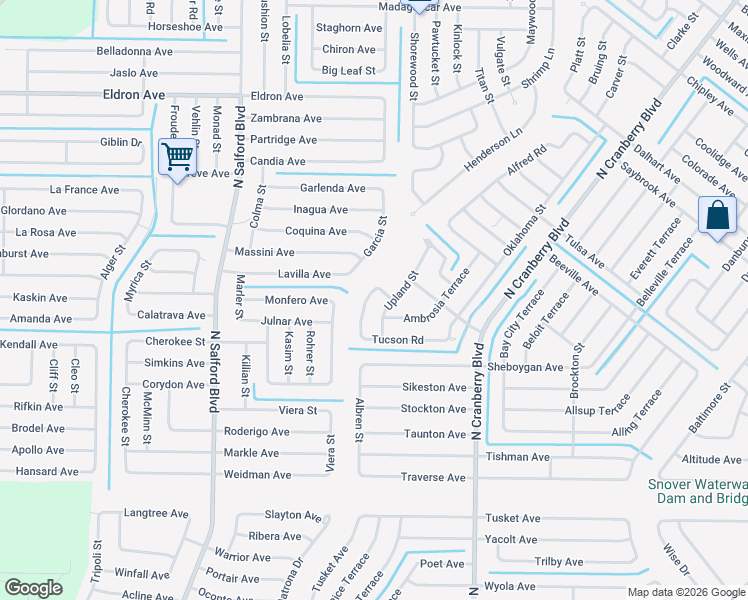 map of restaurants, bars, coffee shops, grocery stores, and more near 3394 Tucson Road in North Port