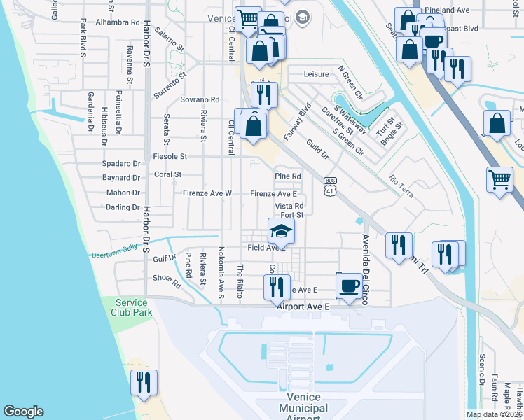 map of restaurants, bars, coffee shops, grocery stores, and more near 913 Church St in Venice