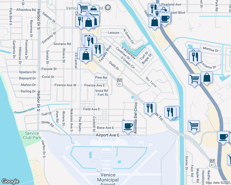 map of restaurants, bars, coffee shops, grocery stores, and more near 910 South Tamiami Trail in Venice